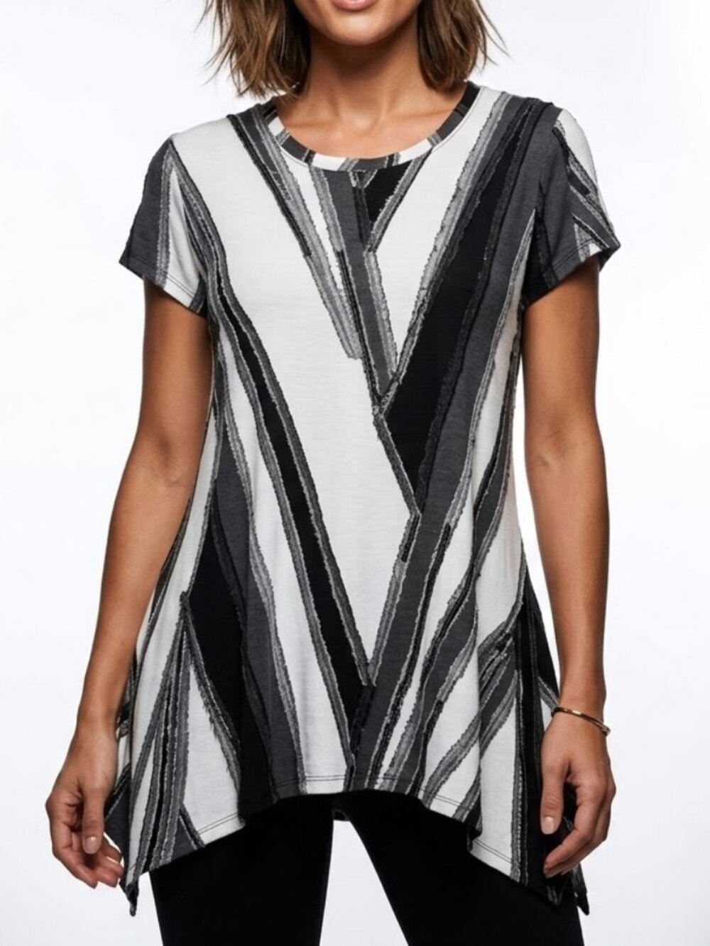 Simply Vera Vera Wang Ikat Whimsigoth Asymmetrical Handkerchief Hem Top Sz Med
